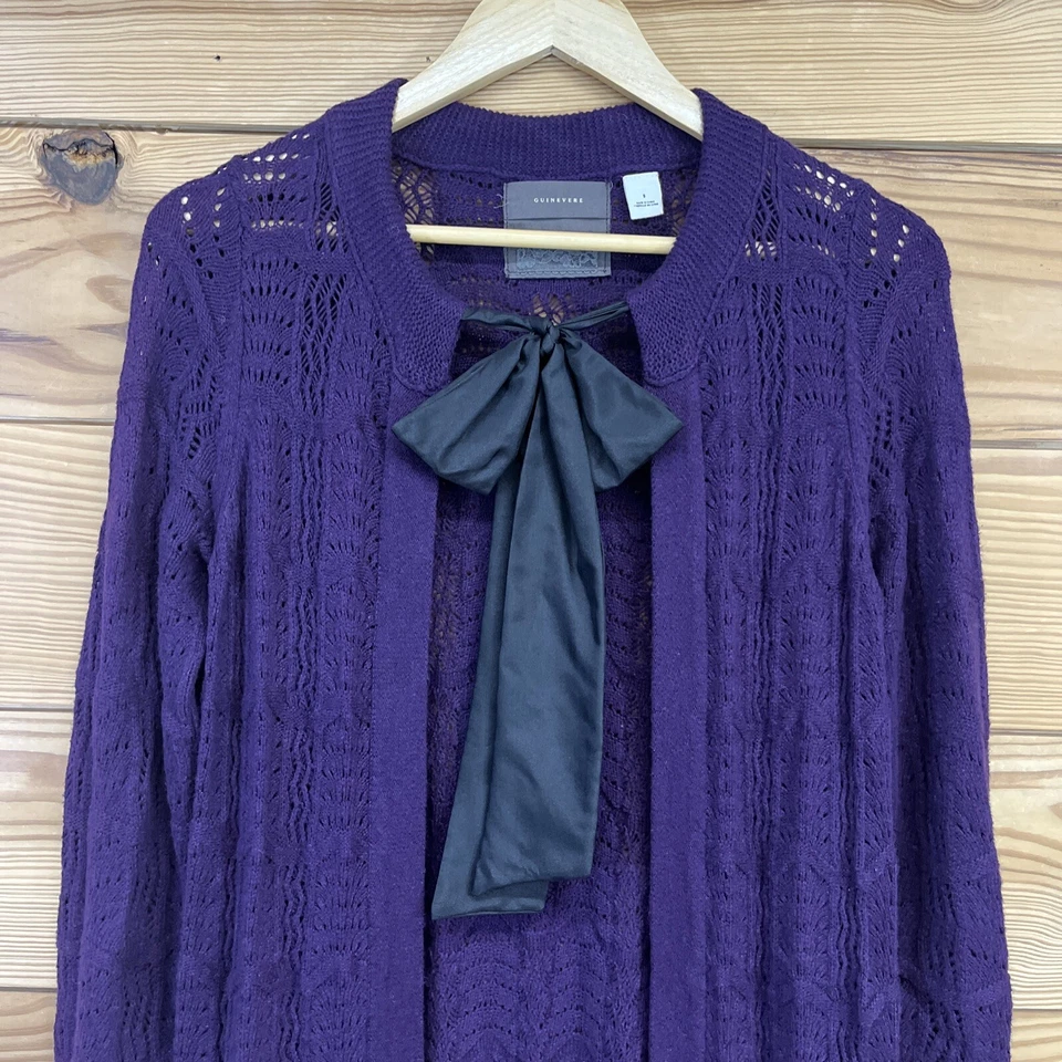 Cárdigan Suéter Pequeño Plumero Púrpura Cinta Negra Algodón Angora B57 Ginebra Foto 2 de 4