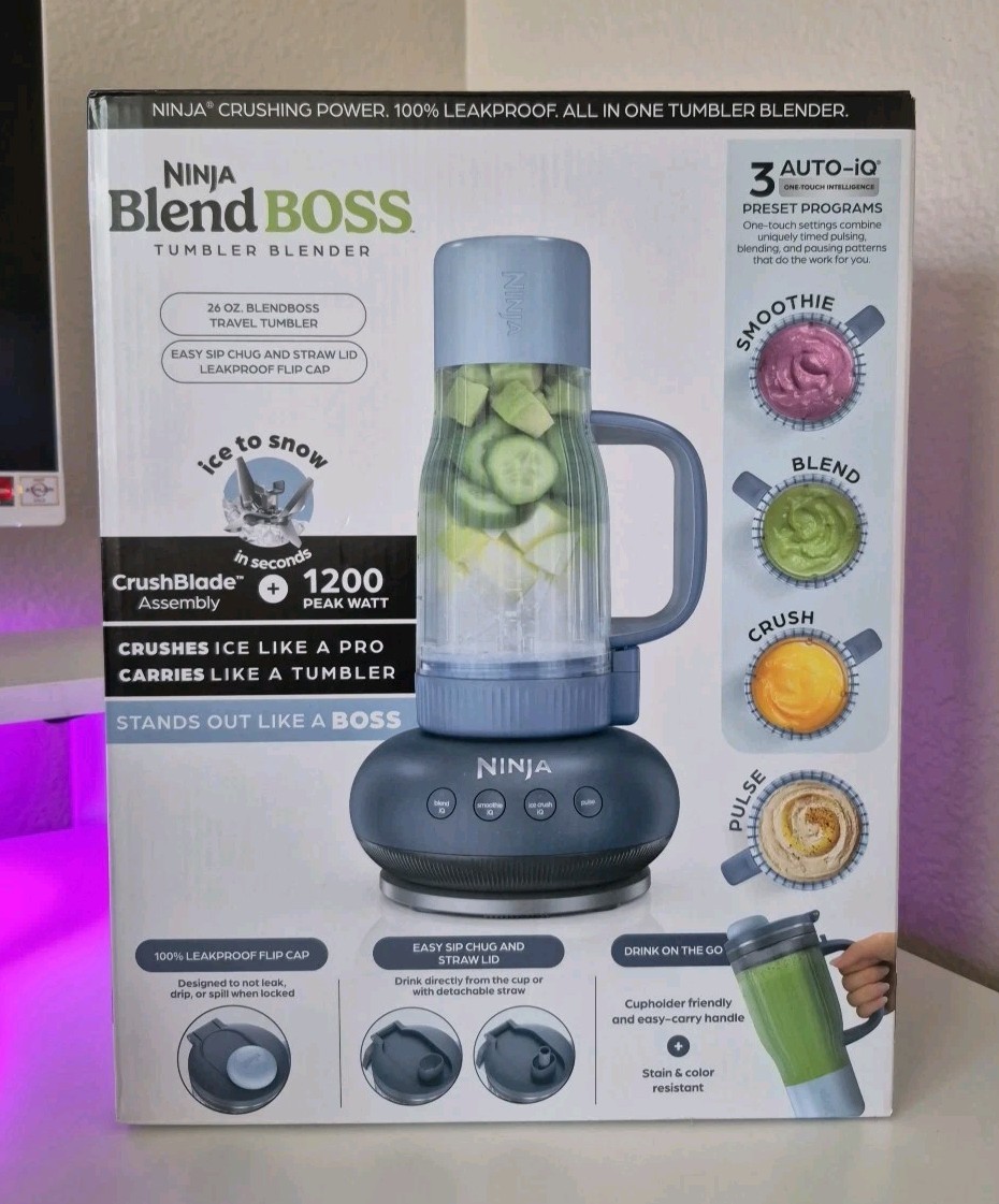 Ninja Blendboss Portable Blender 1200W Compact Single Serve 26oz Cyberspace Blue