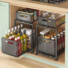 2 Tier Slide Out Cabinet Organizer Heavy Duty, Under Sink Storage Shelf for AA
