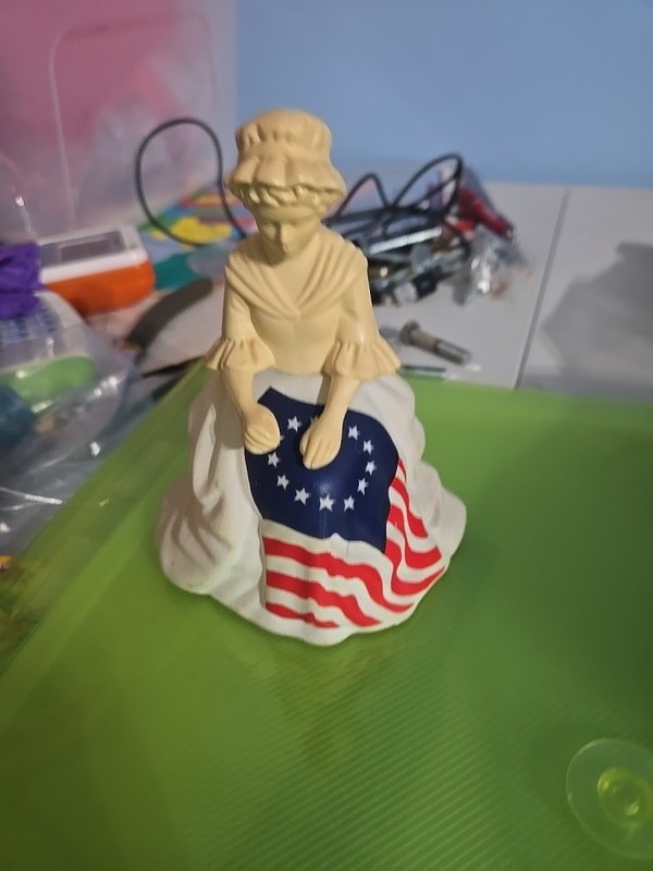 Patriotic Ceramic Girl Figurine American Flag Dress Stars Matte 3D, July 4th