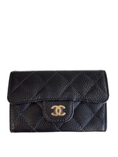 Chanel Black Quilted Caviar Flap Card Holder Wallet Gold Hardware