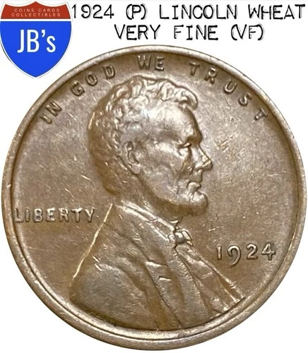 1924 (P) Lincoln Wheat Cent Penny 1c - VERY FINE (VF)