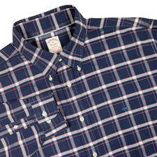 Brooks Brothers Shirt Mens XL Blue Plaid Madison Non-Iron Supima Pinpoint Oxford