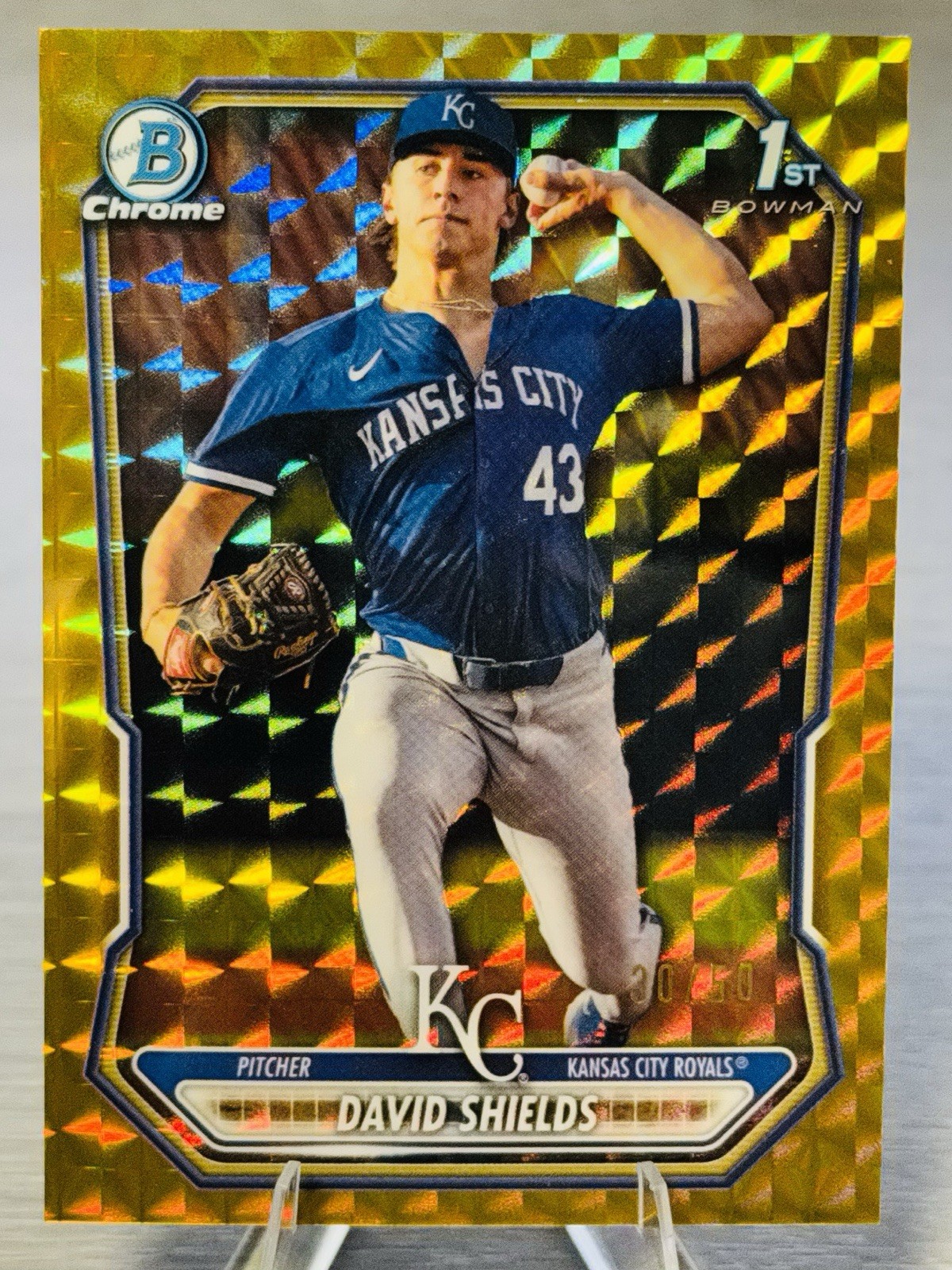 ✨DAVID SHIELDS 2026 Bowman Chrome 1st Gold Geometric Refractor SP /50 #ROYALS✨
