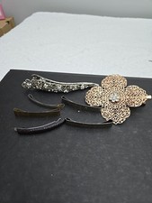 Lot of 7 VNTG Barrette Hair Clips, Lg Rhinestone Clip, Rose Gold Clip