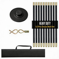 12 Piece Drain Rods Set 9m Plumbing Cleaning Unblock Drainage Worm Screw Plunger