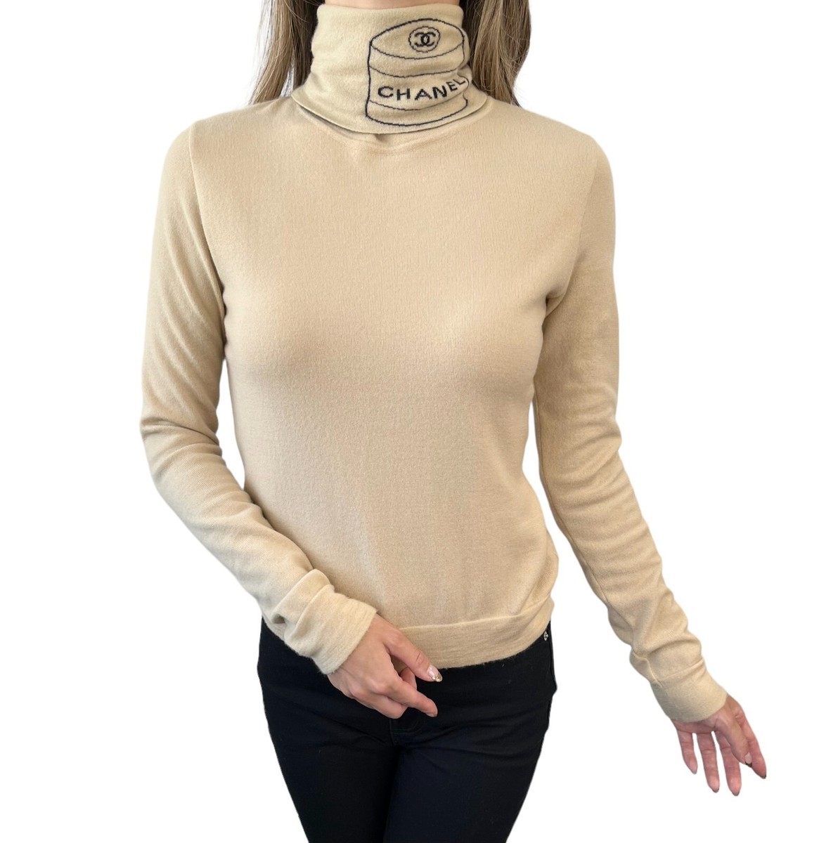 CHANEL Vintage 04A CC Logo Turtleneck Sweater #38 Long Sleeve Top