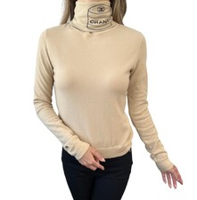 CHANEL Vintage 04A CC Logo Turtleneck Sweater 38 Long Sleeve Top Cream Cashmere