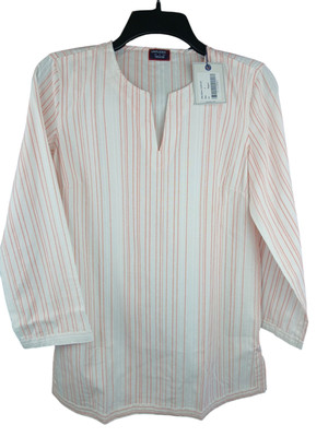 UNTUCKIT Durfort Top Sz 4 White Pink NWT Striped Blouse Cotton Tunic Boho Beach