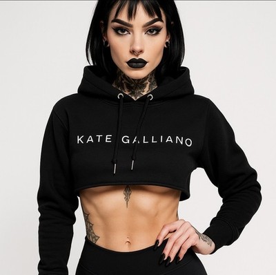 KATE GALLIANO Crop Hoodie Size M Black Loungewear Underboob