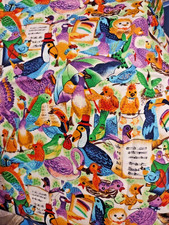Vintage Fabri "Songbirds" Quilting Fabric 34" x 45" Colorful Birds Music Notes
