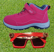 Maroon-Red & Grey Boots Sneakers Fur-Plush + Red R&B Sunglasses