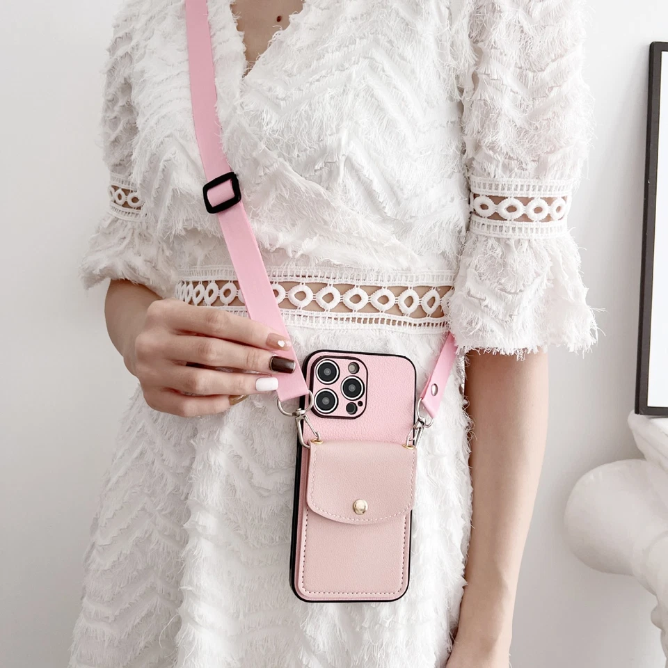 Crossbody shoulder belt back flip wallet leather case kickstand card holder - Image 3 of 4