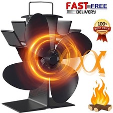Fireplace Fan 4 Blade Stove Eco Heat Powered for Wood/Log Burner mit Thermometer