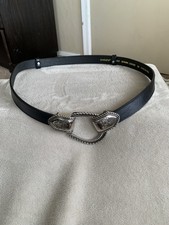 Chico's Black Leather Ornate Silver Buckle Adjustable Waist Belt SM or S-M