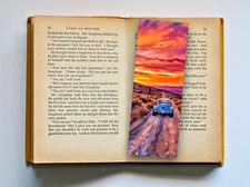 Sunset bookmark - car driving along an old desert road unique book reader gift