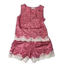 Vtg Victoria  s Secret Cami Tank Top Shorts Set Small Gold Label Pink Festival