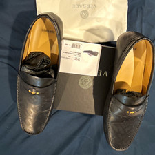 Versace Men’s Black Leather Logo Slip-On Dress Loafers Almond Toe US 13 M