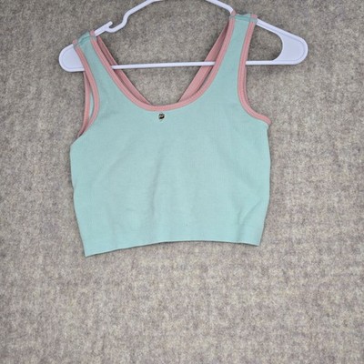Ribbed Knit Tank Top With Contrast Pink Trim & Gold Emblem Mint Green/Pink
