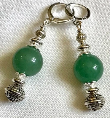 ⭐️boucles d’oreilles , perles rondes Aventurine , argent tibétain 🌟 - Photo 1/3