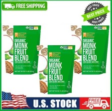 3 BAG BetterBody Foods Organic Monk Fruit Sweetener Blend, Sugar Substitute 16oz