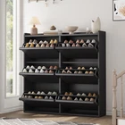 Shoe Cabinet with 6 Flip Drawers, Wooden Shoe Organizer Cabinet Adjustable Shelf