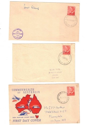 Australia 1950 GeoV! on FDCs,cds WILEY PARK, LARGS NORTH & MURRAYDALE  (3)