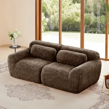 Sectional Couches Soft Fluffy Plush Fabric Bottom Anti-Slip Design No Assembly