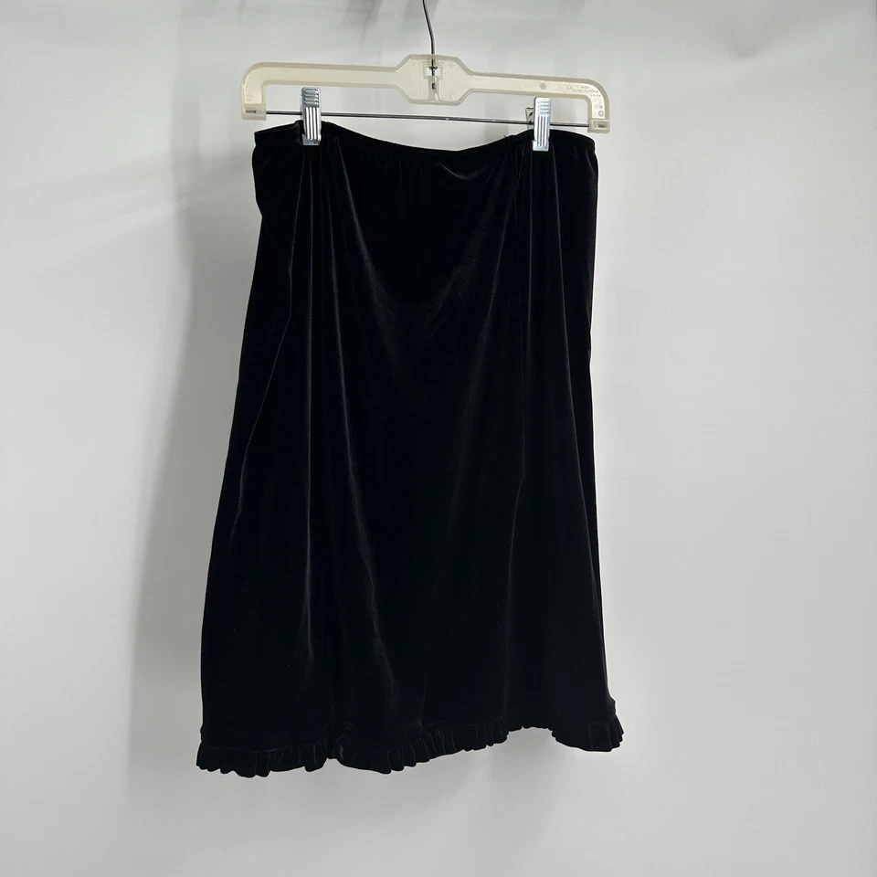 Saia de veludo preta feminina estúdio vintage tamanho G bainha de babado romântica macia gótica - Imagem 2 de 4