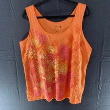 Just My Size JMS Women Shirt Top 1X 16W Orange Embellished Graphic Tank  Top
