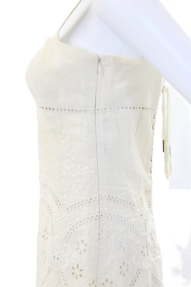 Vestido bordado Dolce and Gabbana feminino sem mangas com cadarço nas costas bege IT 42 - Imagem 4 de 4