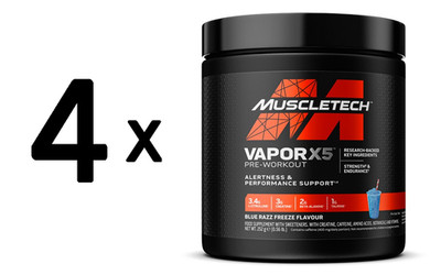 4 x MuscleTech Vapor X5 Pre-Workout, Blue Razz Freeze - 252g (99,16 EUR/kg)