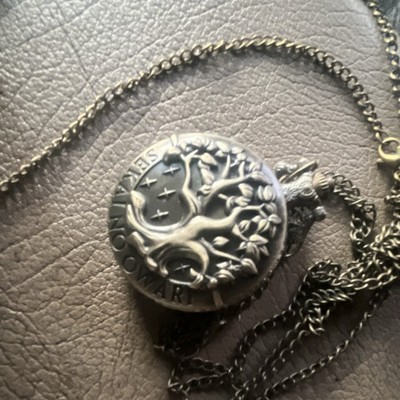 Silver Tone Full Hunter Quartz Pocket Watch Necklace Chain, Roman Numerals