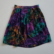 Vtg 90s Colorful Floral Rayon Midi Skirt / Sz 10 / XS/S Retro Jazzy Pleated