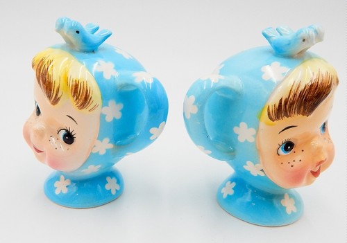 Napco Miss Cutie Pie Blue Salt & Pepper Shakers #43510/BL Vintage - Picture 10 of 14