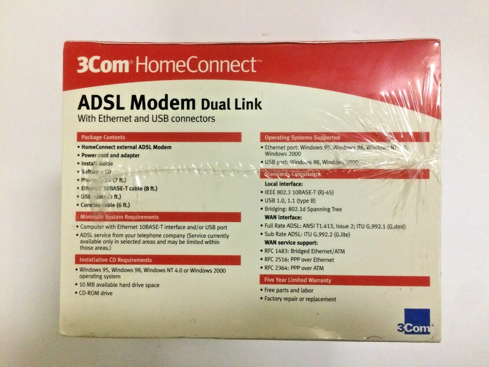 New Sealed 3Com HomeConnect ADSL Modem Dual Link Model 0788 3CP4130 - Image 3 of 4