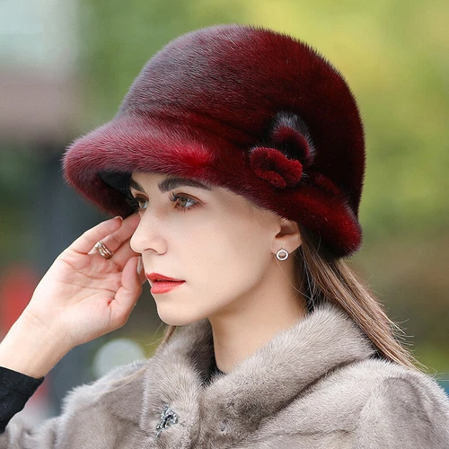 Women's Real Mink Fur Hat Luxury Whole Full Mink Fur Top Hat Warm Fashion Cap - Picture 3 of 13