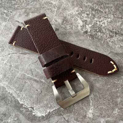 Thick Dark Brown Lychee Leather Watch Strap Band For Panerai PAM 24mm Lug