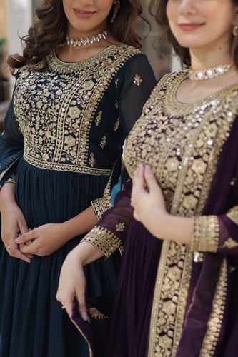 Designer Anarkali Gown Indian Wedding Dress georgette Gown Pakistani Gown - Picture 5 of 26