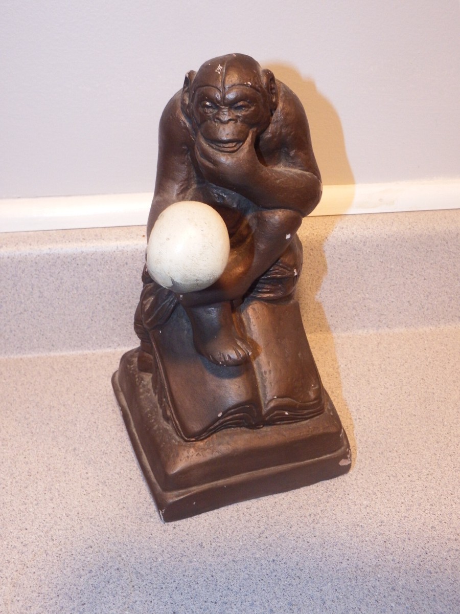 Vintage Monkey & Skull Sculpture 1967 Austin Prods Thinker Darwin