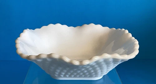 Vintage Hazel Atlas Diamond Ruffled Edge Milk Glass Candy Dish 6 Inch Square
