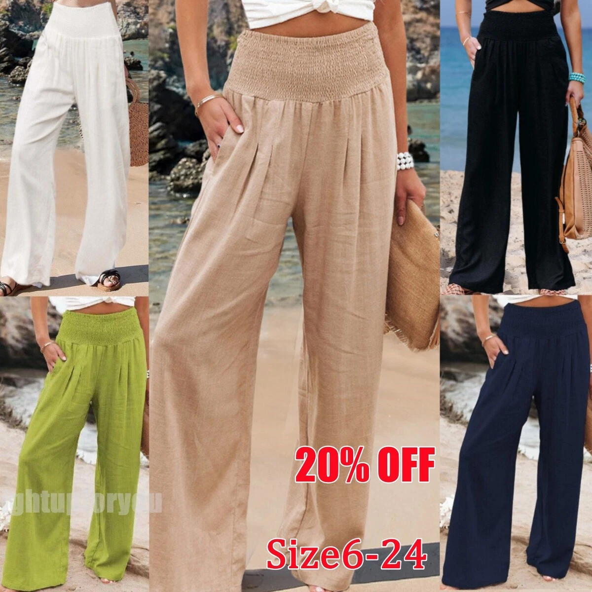 Plus Size Women Wide Leg Trousers Bottom Ladies Long Pants Elastic