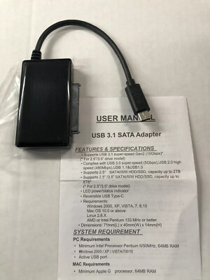 USB 3.1 Type-C USB-C to SATA Cable Adapter 2.5 inch HHD SSD PC Notebook