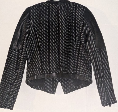 Parker Black Red Tweed Wool Knit & Lambskin Leather Full Zip Moto Jacket Sz S - Picture 5 of 5