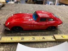 50's Bandai Jaguar XKE E type Tin Toy Japan Friction Car Vtg Pressed Steel Red 
