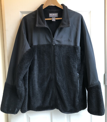 Eddie Bauer Mens Jacket Full Zip Up Soft Shell Fleece Lined Black Size Large