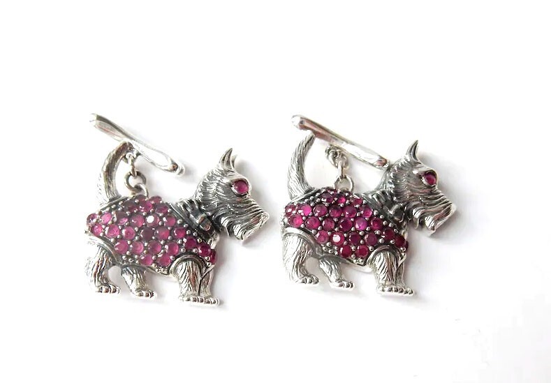 Ruby Gemstone Scottie Dog & Bone Cufflinks Sterli… - image 3