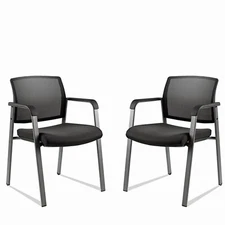 Set of 2 Mesh Back Stacking Guest Chairs with Upholstered Fabric Seat and Lumber