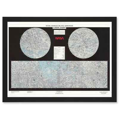 Space Nasa 1979 Lunar Chart Moon Map Data Diagram Framed A3 Wall Art Print