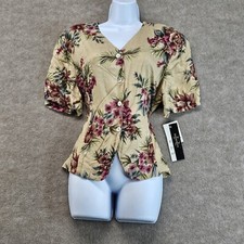 Vintage 80s Floral Button Up Blouse By requirements Size 14 NWT Made In USA